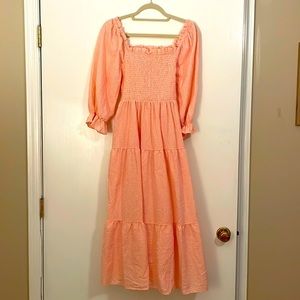 UIMLK Women's Puff Sleeve Smocked Gingham Off The Shoulder Ruffle Midi Dress